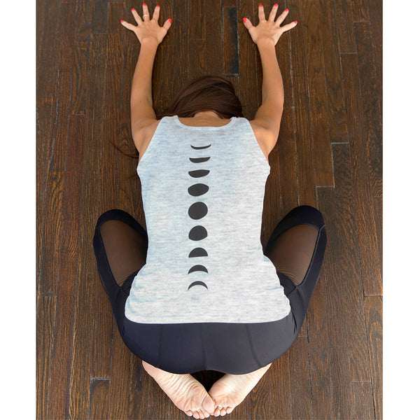 Organic Cotton Yoga Workout Tank Top minimalist Shirts Tops Tees Tanks for Women. Tanks with yoga prints; yoga shirts for women comfort & style; soft tshirts that move stretch with you through your yoga poses. Premium quality. Unique design. Ladies yoga apparel. Lightweight shirts. XS. S. M. L. XL. XXL. 2XL. XXXL. 3XL. Skin friendly. Grey yoga t-shirt. Tagless. Lunas. Tag-less. Moon phases. Machine Washable. Treelance