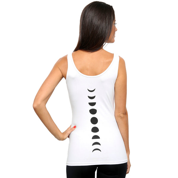 Organic Cotton Yoga Workout Tank Top minimalist Shirts Tops Tees Tanks for Women. Machine Wash Tanks with yoga prints; yoga shirts for women comfort & style; soft tshirts that move stretch with you through your yoga poses. Premium quality. Unique design. Ladies yoga apparel. Lightweight shirts. XS. S. M. L. XL. XXL. 2XL. XXXL. 3XL. Skin friendly. White yoga t-shirt. Tagless. lunas. Tag-less. moon phases
