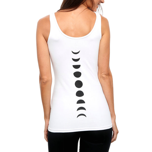 Organic Cotton Yoga Workout Tank Top minimalist Shirts Tops Tees Tanks for Women. Machine Wash Tanks with yoga prints; yoga shirts for women comfort & style; soft tshirts that move stretch with you through your yoga poses. Premium quality. Unique design. Ladies yoga apparel. Lightweight shirts. XS. S.  M. L. XL. XXL. 2XL. XXXL. 3XL. Skin friendly. White yoga t-shirt. Tagless. Plain. Moon phases. Tag-less. 