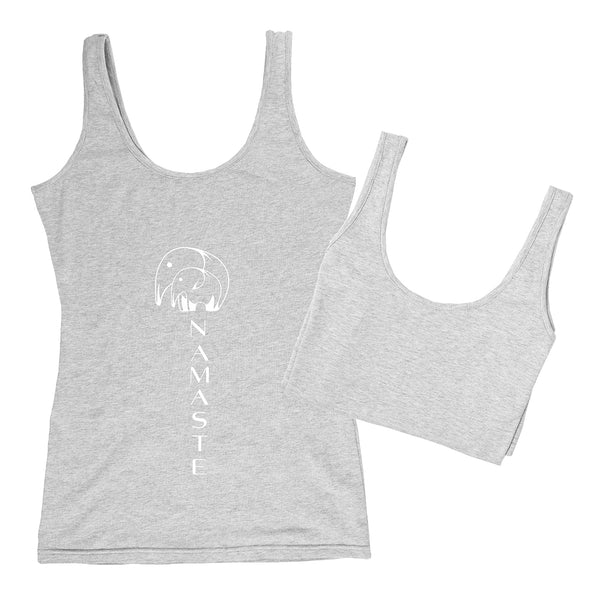 Organic Cotton Yoga Workout Tank Top minimalist Shirts Tops Tees Tanks for Women. Tanks with yoga prints; yoga shirts for women comfort & style; soft tshirts that move stretch with you through your yoga poses. Premium quality. Unique design. Ladies yoga apparel. Lightweight shirts. XS. S. M. L. XL. XXL. 2XL. XXXL. 3XL. Skin friendly. Grey yoga t-shirt. Tagless. Lunas. Tag-less. Namaste. Machine Washable. Treelance. Elephant