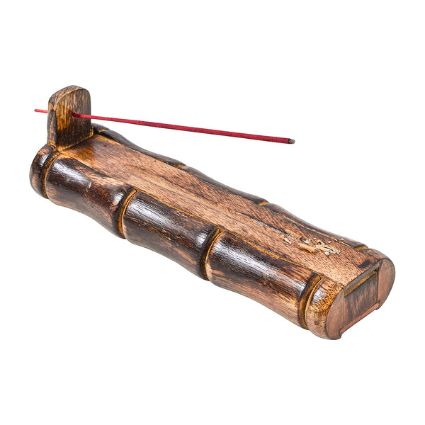 TREELANCE Bamboo Incense Holder Handmade Stick Incense Burner Craft Storage Box Wood Ash Catcher Sticks Incense Holder Brown Meditation Incense Holders Burners for Sticks Catch All Ashes Gift. Bamboo Mango Wood. Made by Spiritual Yogis. Eco friendly.  Ideal gift for Aromatherapy, Yoga, Reiki, Massages, Tai Chi & Meditation lovers. Also works for Spas, Yoga Studios, and Healing Centers.